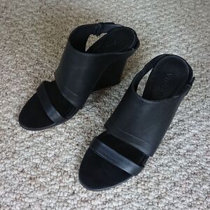 Vince Kasia black Leather Wedge Slide Sandal size 8M